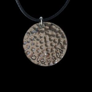 #blessed hammered silver tone upcycled pendant necklace